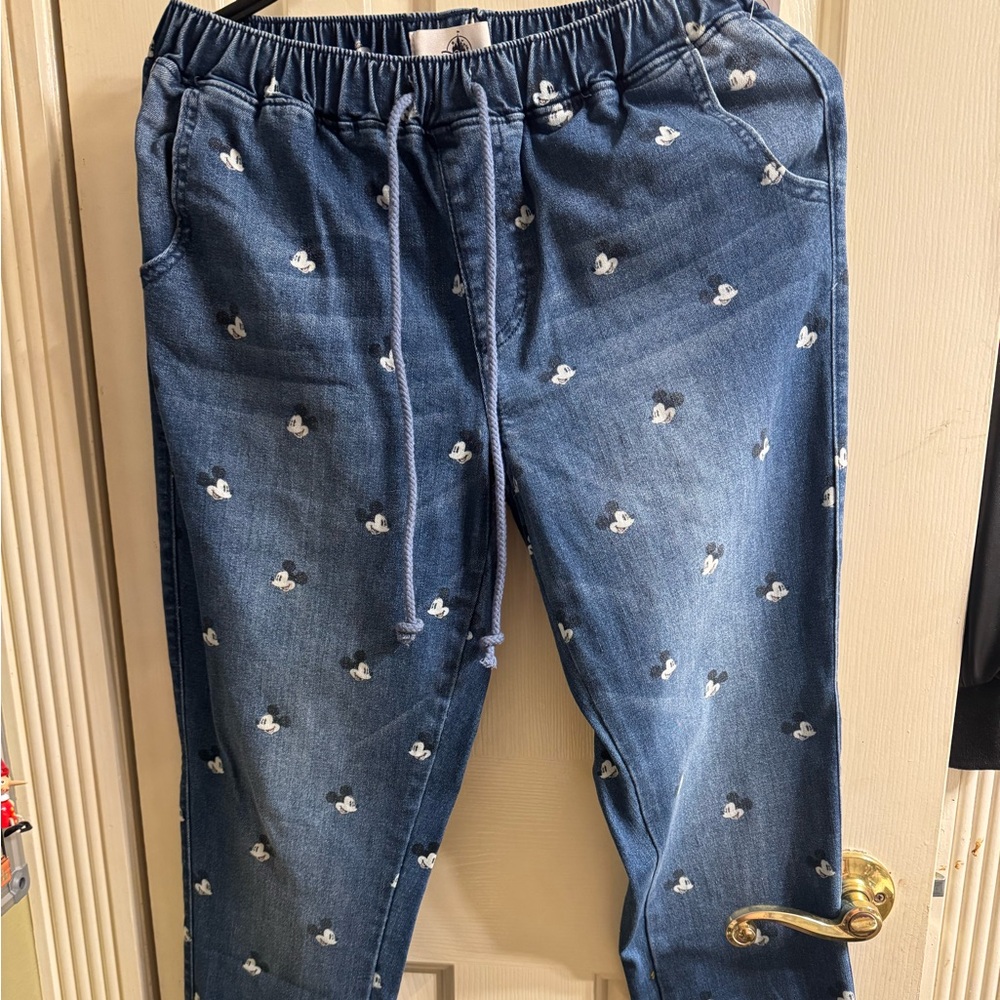 Disney Blue Denim Ankle Jeans with Mickey Print